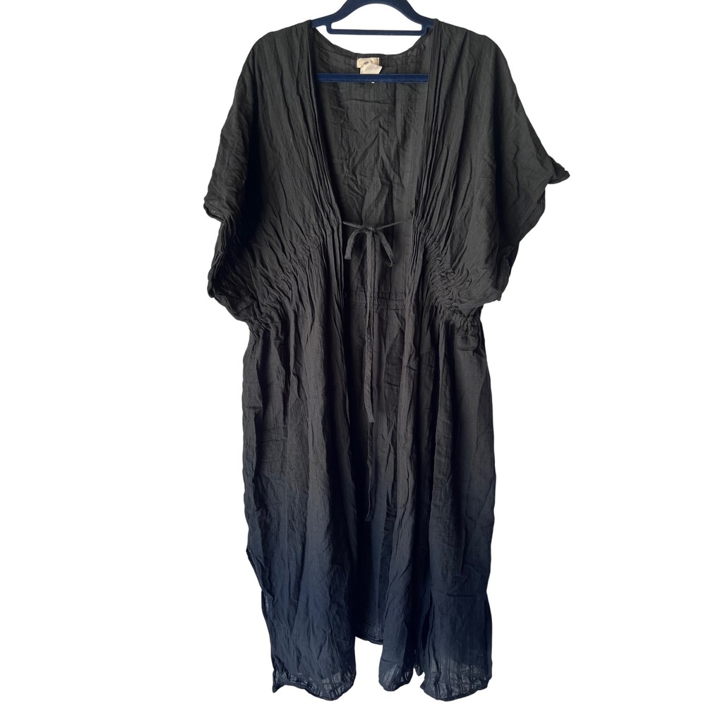 Aerie Black Cotton Gauze Kaftan Swim Cover Up Tie Waist O/S